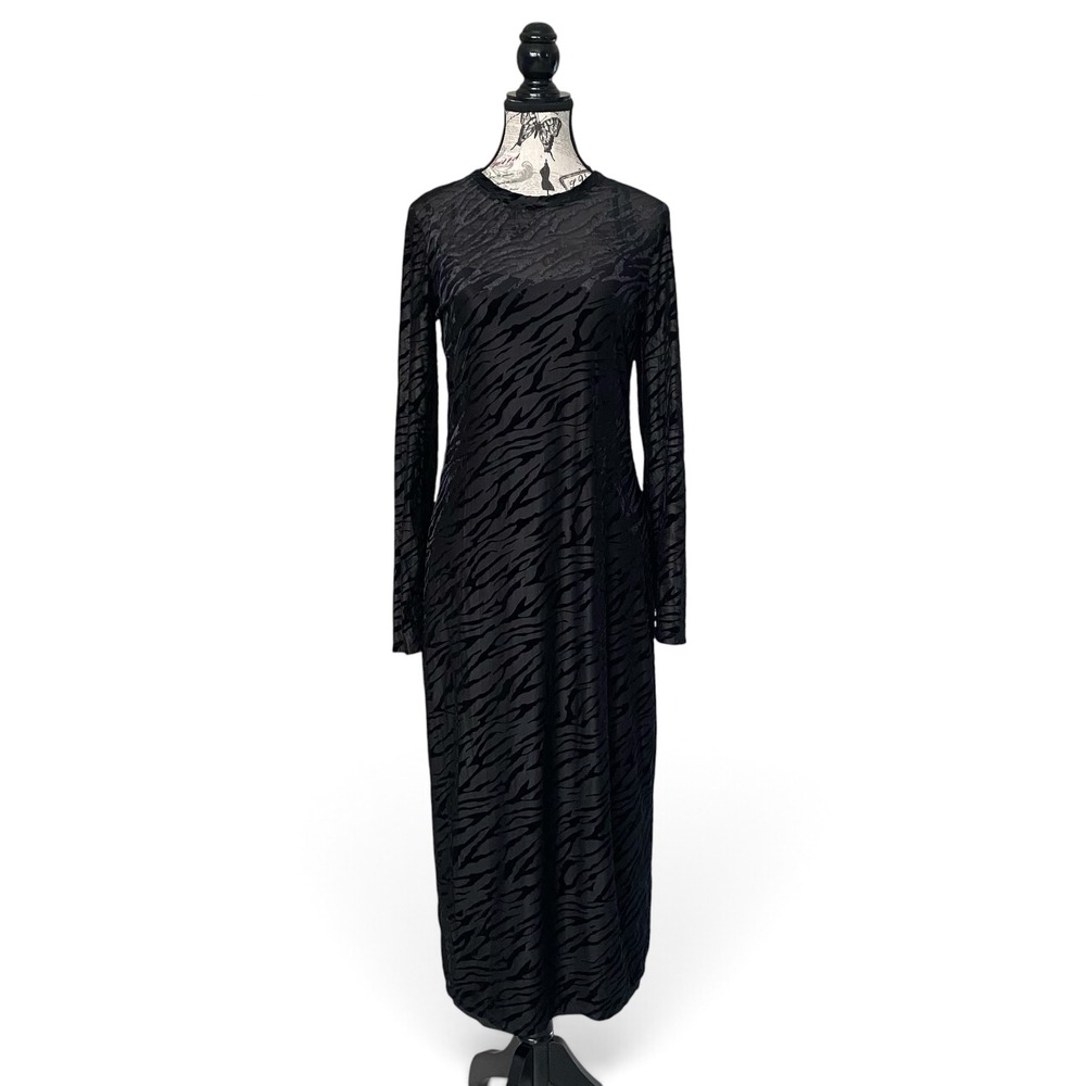 Bar III Zebra Burnout Midi Dress Womens Medium Black Velvet Mesh Goth Grunge